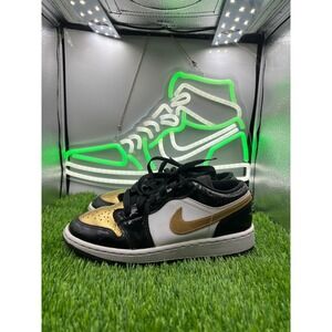 Nike Air Jordan 1 Low SE GS Gold Toe DR6970-071 Black White Gold 3.5Y Sneakers